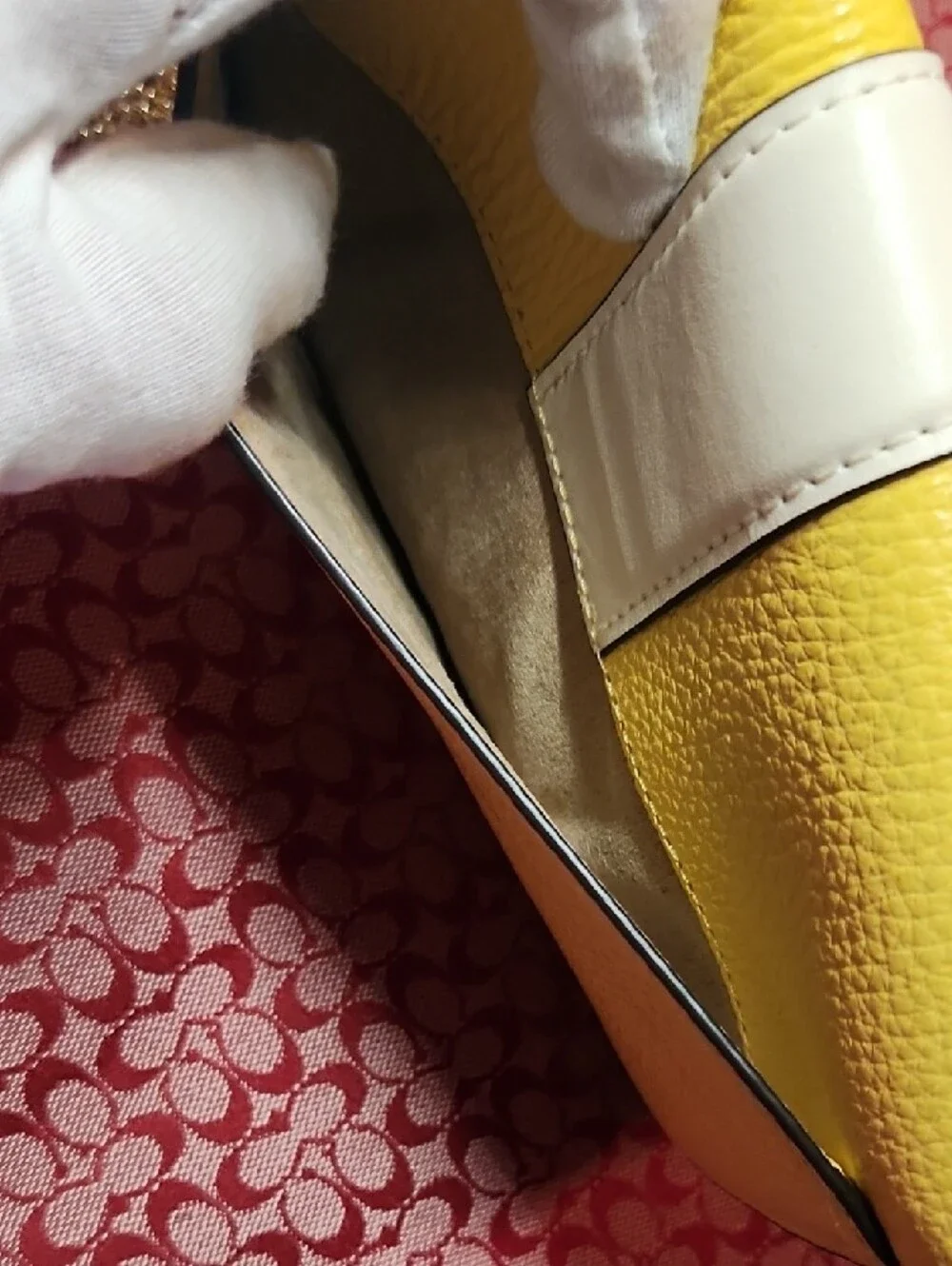 Coach Yellow and White Leather Crossbody with Gold Chain